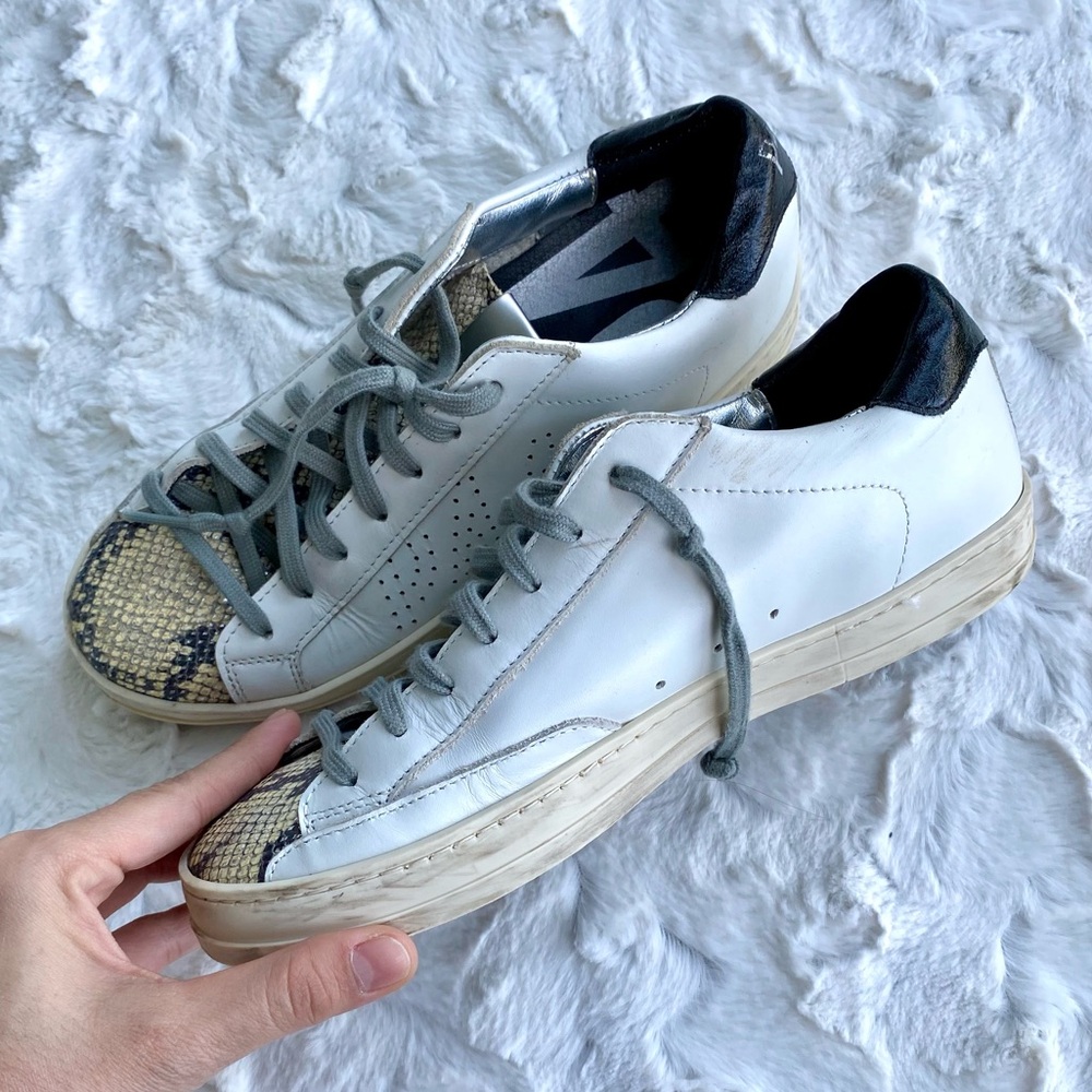Golden Goose White and Snake Print Sneakers